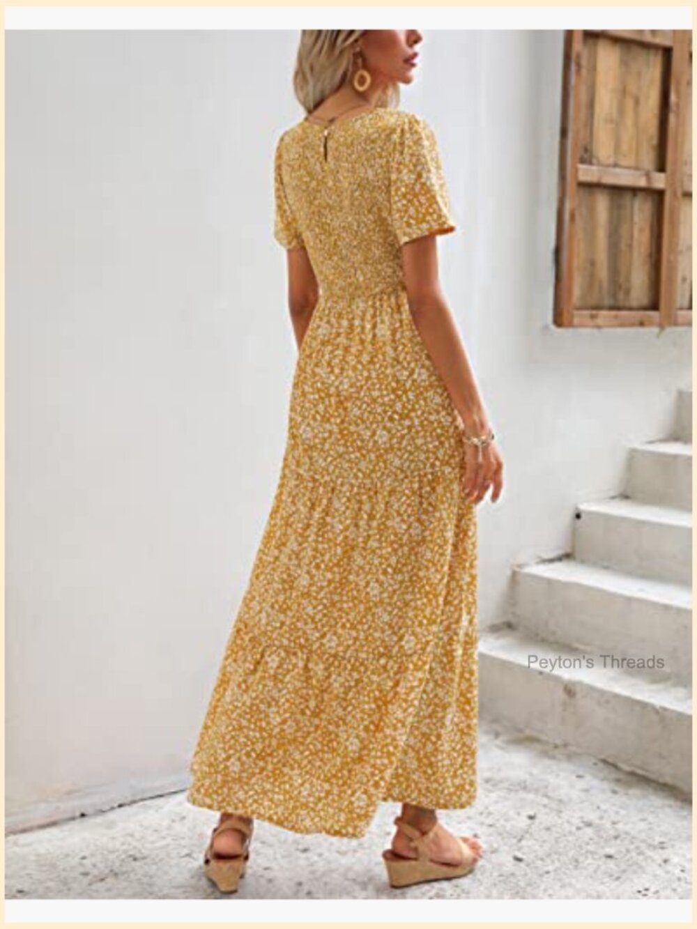 Smocked Floral Maxi Dress with Short Sleeves - Casual Wedding Guest - Picture 5 of 7